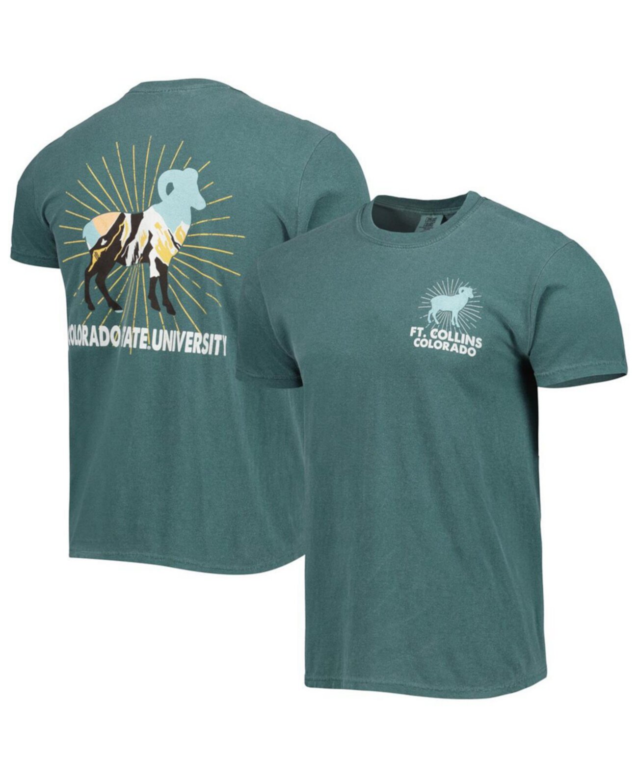 Men's Green Colorado State Rams Mascot Scenery Comfort Color T-shirt Image One