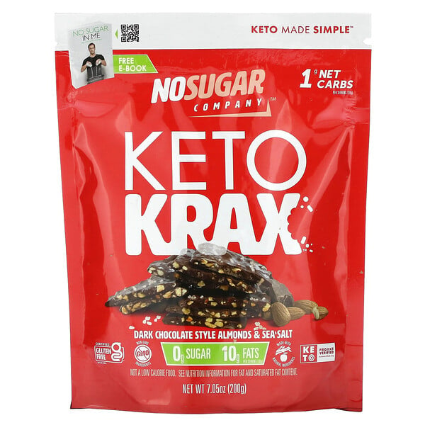 Keto Krax, миндаль в темном шоколаде и морской соли, 200 г, 1 г углеводов No Sugar Company