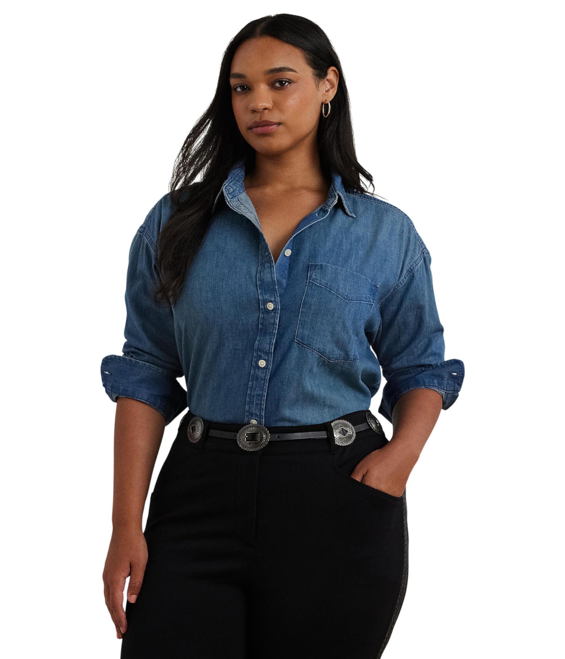 Женская Повседневная Рубашка LAUREN Ralph Lauren Plus Size Relaxed Fit Denim Shirt LAUREN Ralph Lauren