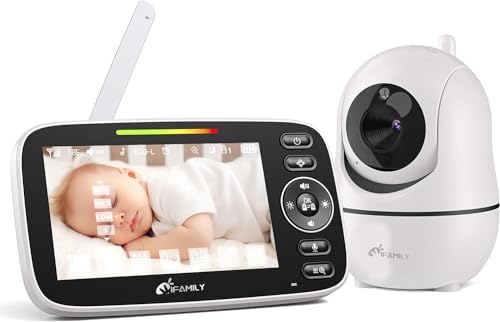 iFamily Split Screen Baby Monitor, Large Display Video Baby Monitor with 2 Cameras and Audio, Long Range, Remote pan tilt, Night Vision, Temperature Sensor, 2 Way Talk, Feeding Clock and lullabies. IFamily