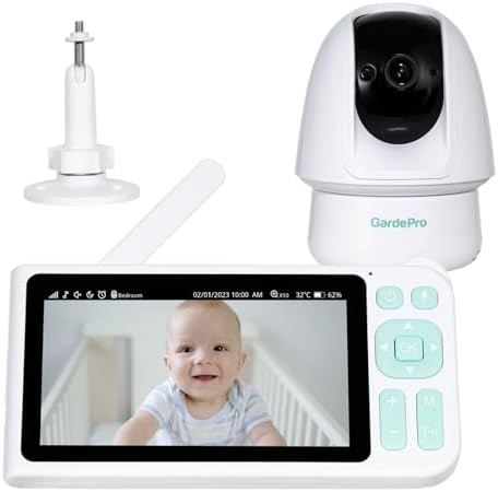 GardePro Video Baby Monitor with 3000ft Long Range, 5” Display, 1080p FHD Camera, 2-Way Audio, No WiFi, Super Clear Night Vision, 5000mAh Battery, Pan Tilt Zoom, Lullabies, White GardePro