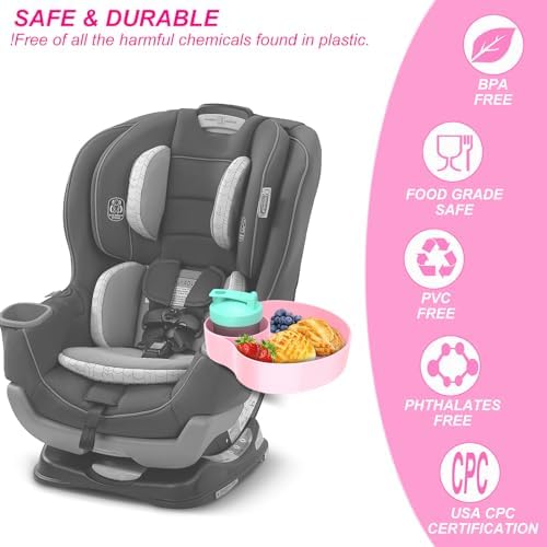 Travel Tray for Kids: Kids Car Seat Tray with Cup Holder, Toddlers Road Trip Essential, Travel Snacks Food Plate for Stroller, Boosters, and Anywhere with a Cup Holder -Blue OMYPOTT