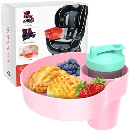 Travel Tray for Kids: Kids Car Seat Tray with Cup Holder, Toddlers Road Trip Essential, Travel Snacks Food Plate for Stroller, Boosters, and Anywhere with a Cup Holder -Blue OMYPOTT