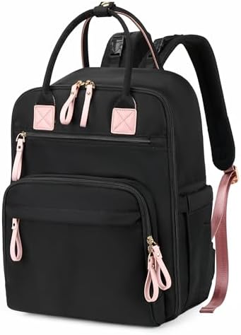 18 Pockets Diaper Bag Backpack with Wet Pockets and Stroller Clips, Convertible Tote Bag (Nylon, Black) LORADI