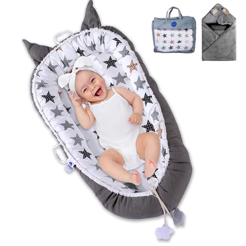 Baby Lounger Cover for Newborn Breathable and Easy Infant Portable Skin-Friendly Baby Lounger, 100% Soft Cotton Baby Floor Seat for Travel Baby Nest Cover for 0-12 Months (Grey) Micrail