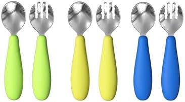 6 Packs Toddler Utensils, Kids Silverware Set with Silicone Handles, Children Independent Eating Cutlery Set Forks and Spoons (Green Yellow Blue) Yahaa