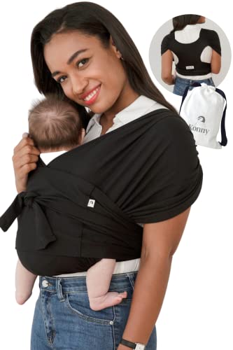 Konny Baby Carrier FLEX AirMesh(Head Support) - Summer Adjustable Summer, Easy to Wear and Wrap Baby Sling, Baby Wrap Carrier, Perfect for Newborn Babies Essentials up to 44 lbs (XS-XL) - Charcoal Konny