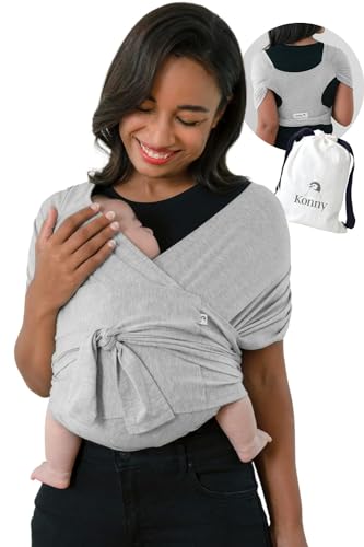 Konny Baby Carrier FLEX AirMesh(Head Support) - Summer Adjustable Summer, Easy to Wear and Wrap Baby Sling, Baby Wrap Carrier, Perfect for Newborn Babies Essentials up to 44 lbs (XS-XL) - Charcoal Konny