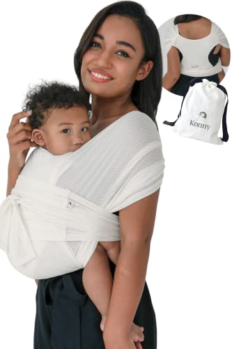 Konny Baby Carrier FLEX AirMesh(Head Support) - Summer Adjustable Summer, Easy to Wear and Wrap Baby Sling, Baby Wrap Carrier, Perfect for Newborn Babies Essentials up to 44 lbs (XS-XL) - Charcoal Konny