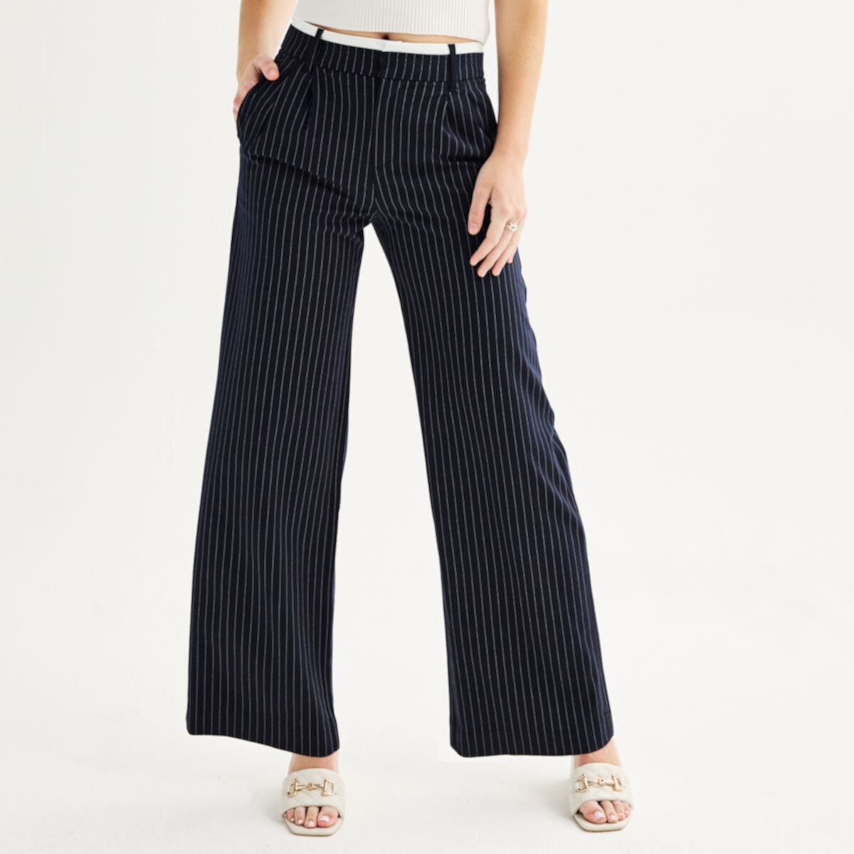 Juniors' SO® Wide-Leg Pinstripe Pants SO