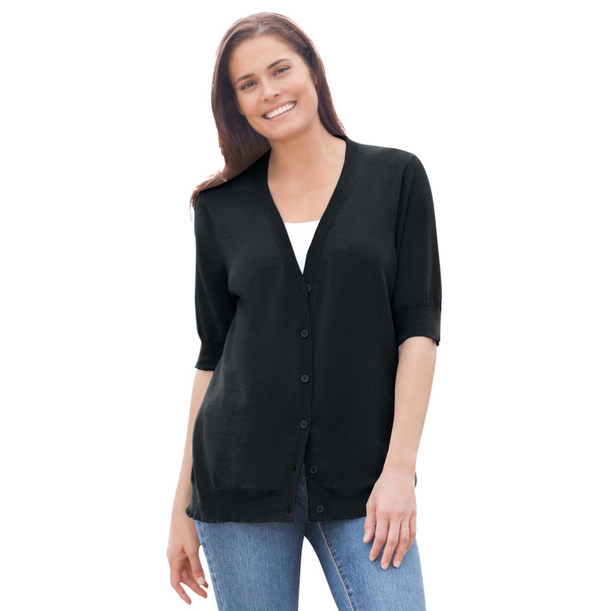 Woman Within Women's Plus Size Lightweight Short Sleeve V-neck Cardigan Woman Within