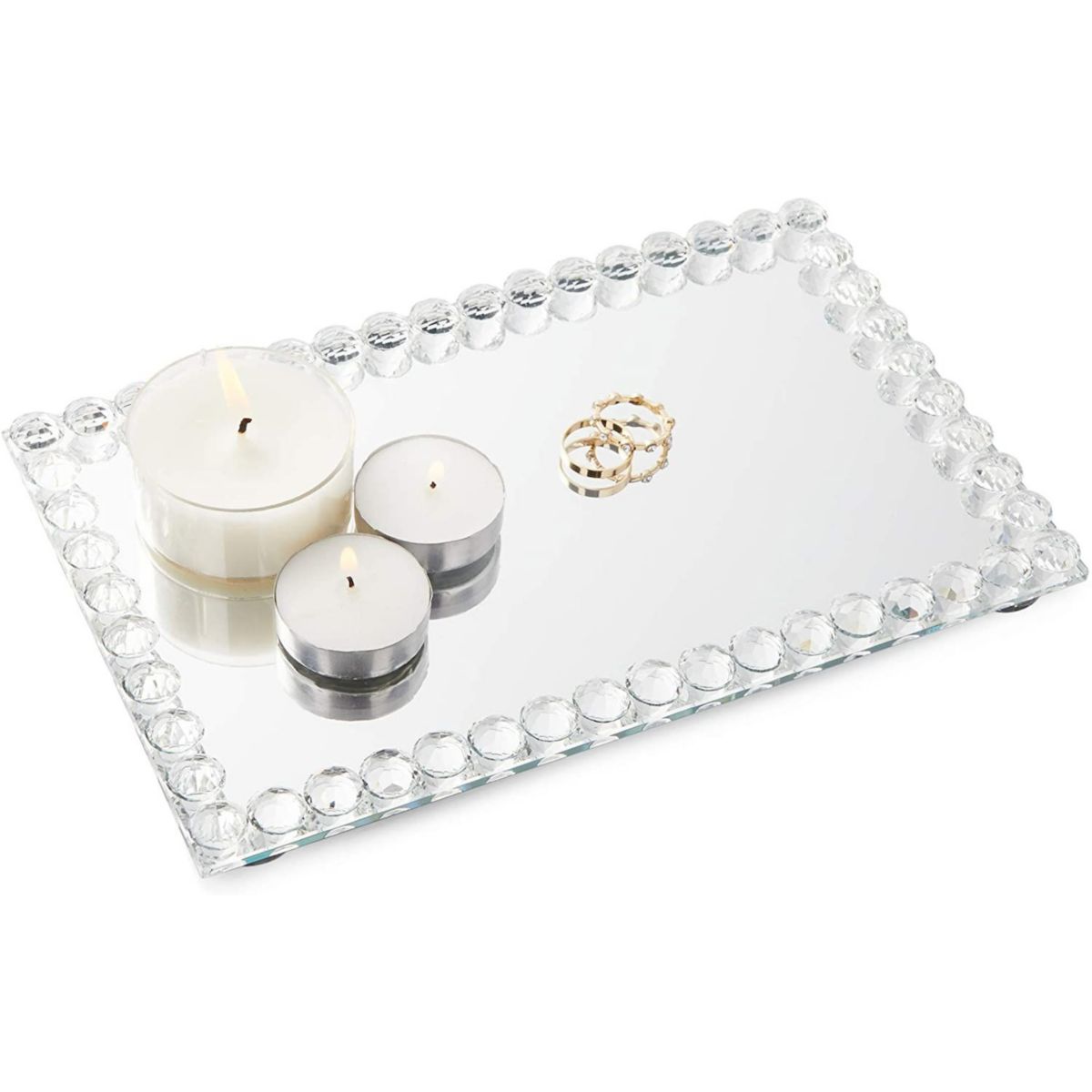 Mirrored Crystal Bead Serving Tray (9.4 x 5.75 x 1 Inches) Okuna Outpost