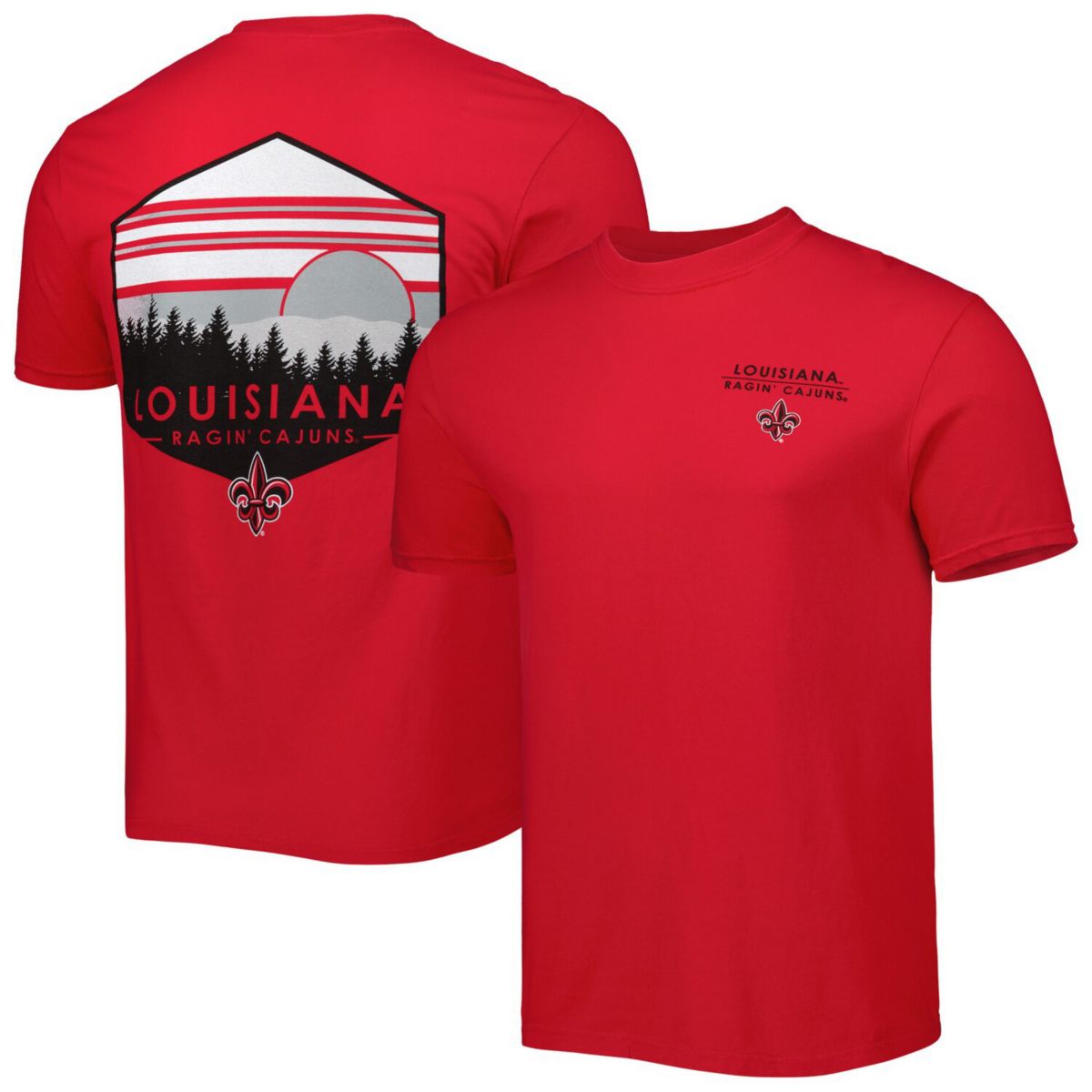 Men's Red Louisiana Ragin' Cajuns Landscape Shield T-Shirt Image One