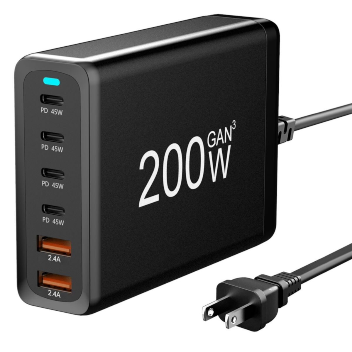 Black, 200w Fast Wall Charger With 6 Charging Ports Eggracks By Global Phoenix