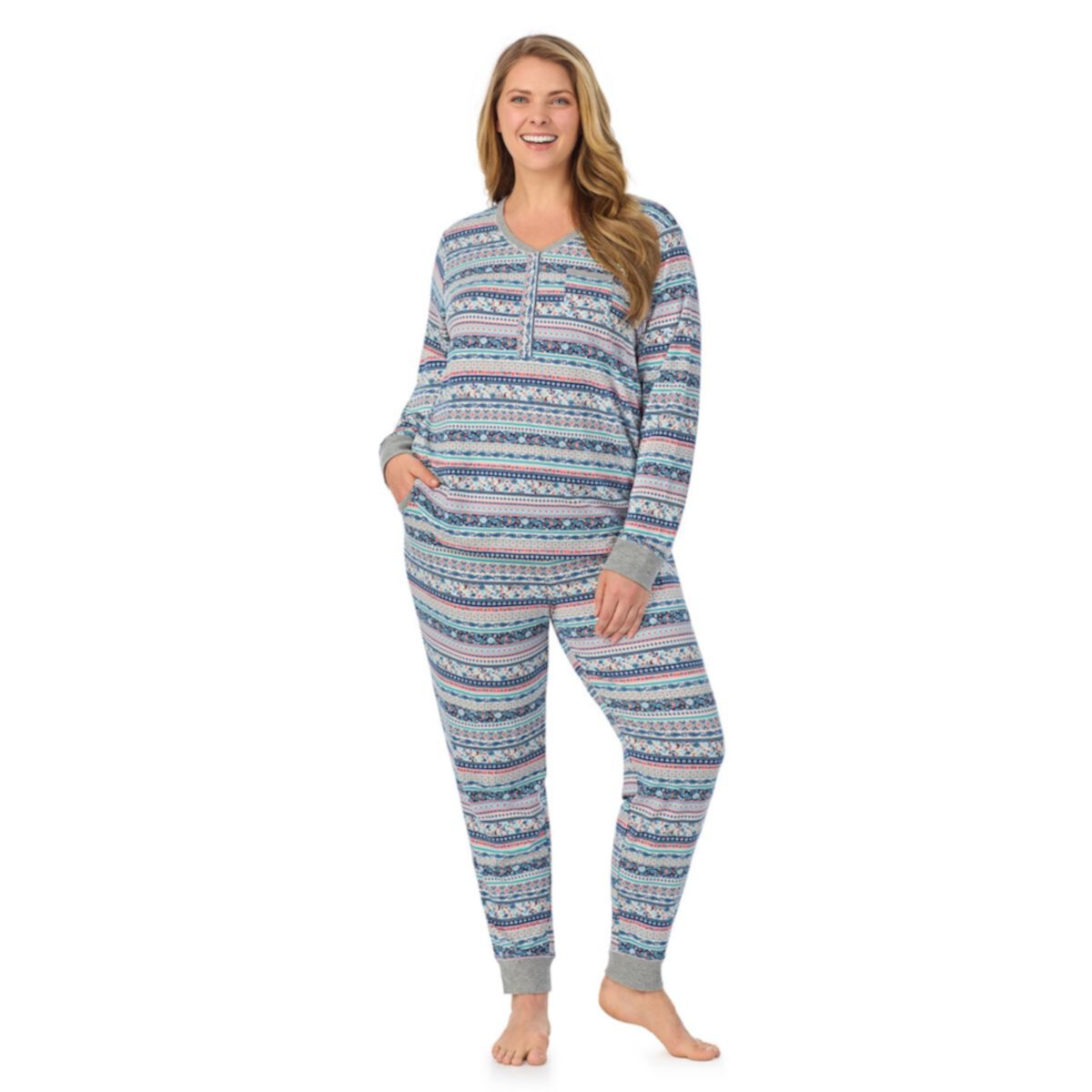 Plus Size Cuddl Duds® Cozy Long Sleeve Henley Pajama Top & Pajama Bottoms Set Cuddl Duds