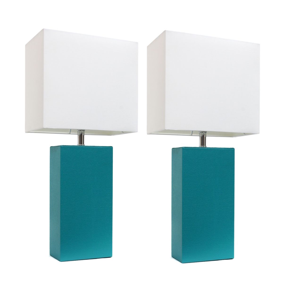 Elegant Designs 2 Pack Modern Leather Table Lamps with Fabric Shades Elegant Designs