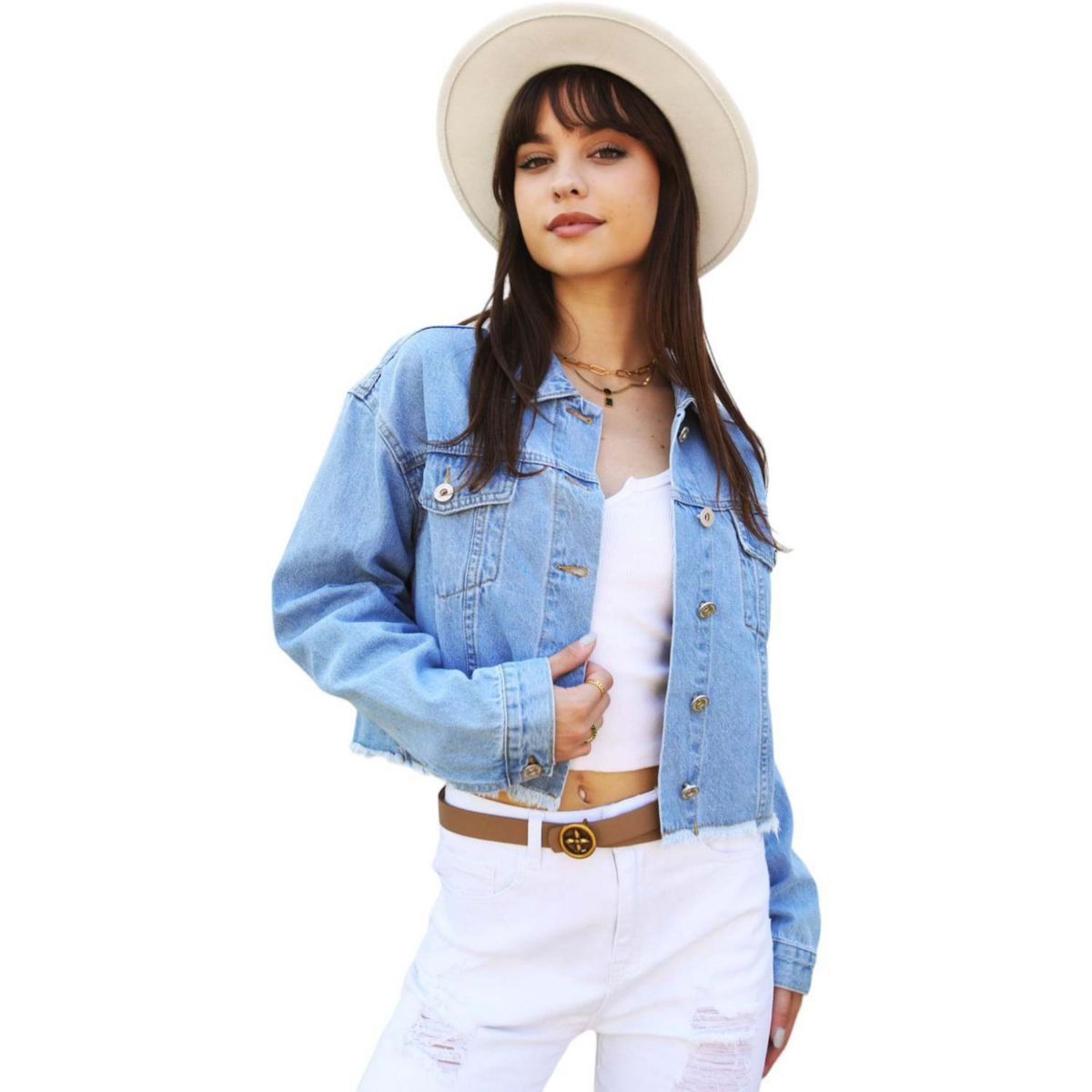 Women's Cropped Premium Denim Jacket Anna-Kaci