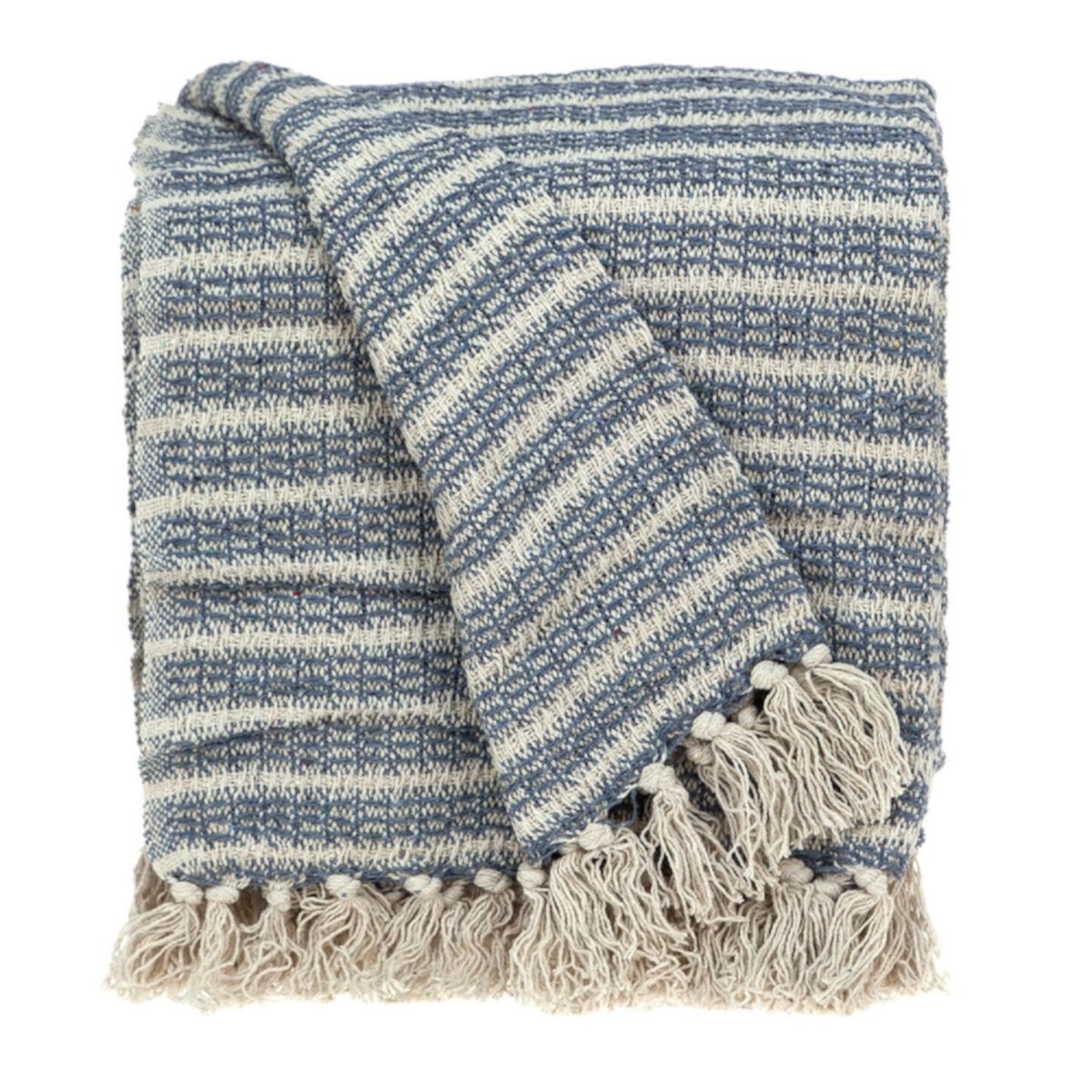 Beige and Blue Woven Handloom Throw Blanket 52&#34; x 67&#34; Nassau Collection