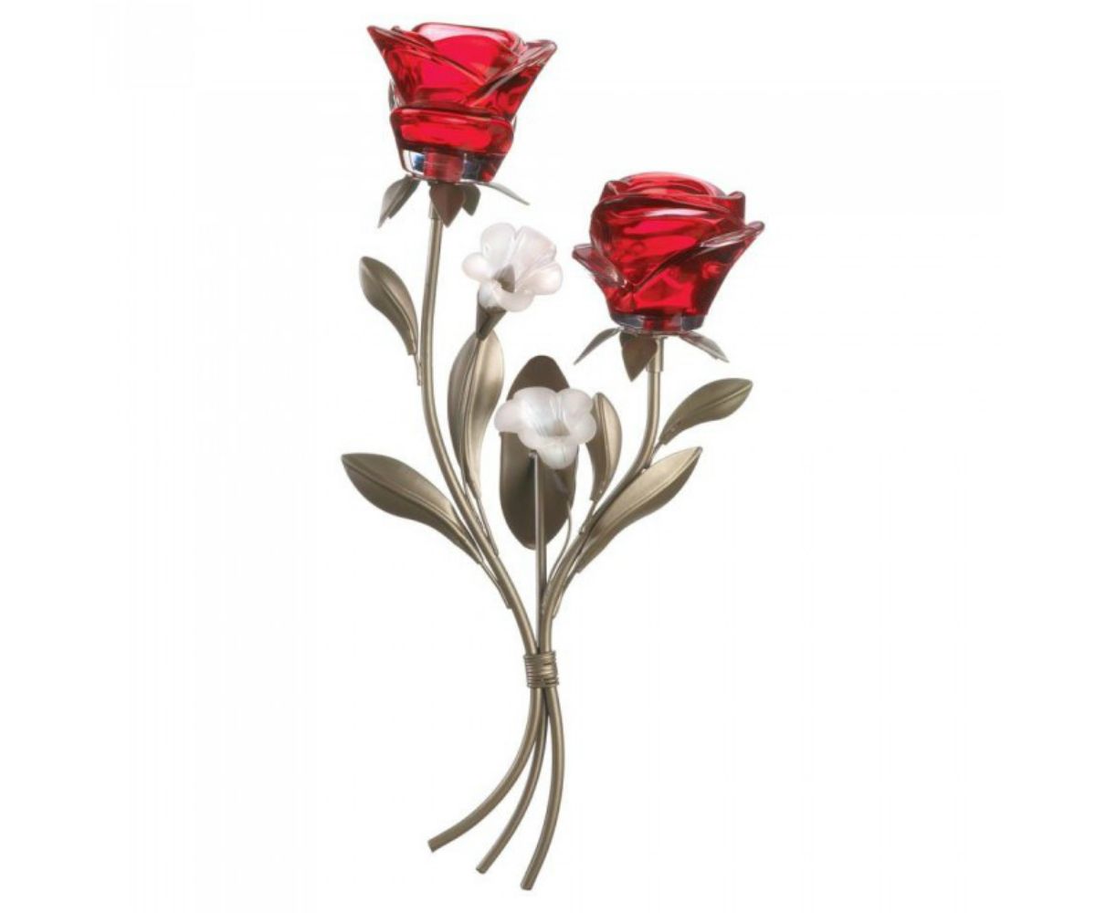 Romantic Red Rose Wall Sconce - Double Accent Plus