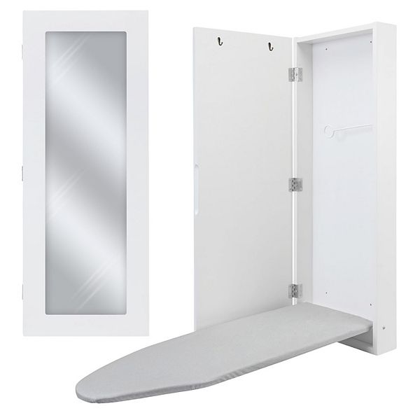 Ivation Ironing Board, Wall Mounted Ironing Board Cabinet W/left Side Door, Mirror & Lever, White Ivation