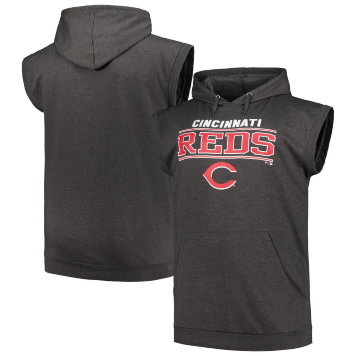 Men's Profile Heather Charcoal Cincinnati Reds Big & Tall Muscle Sleeveless Pullover Hoodie Profile