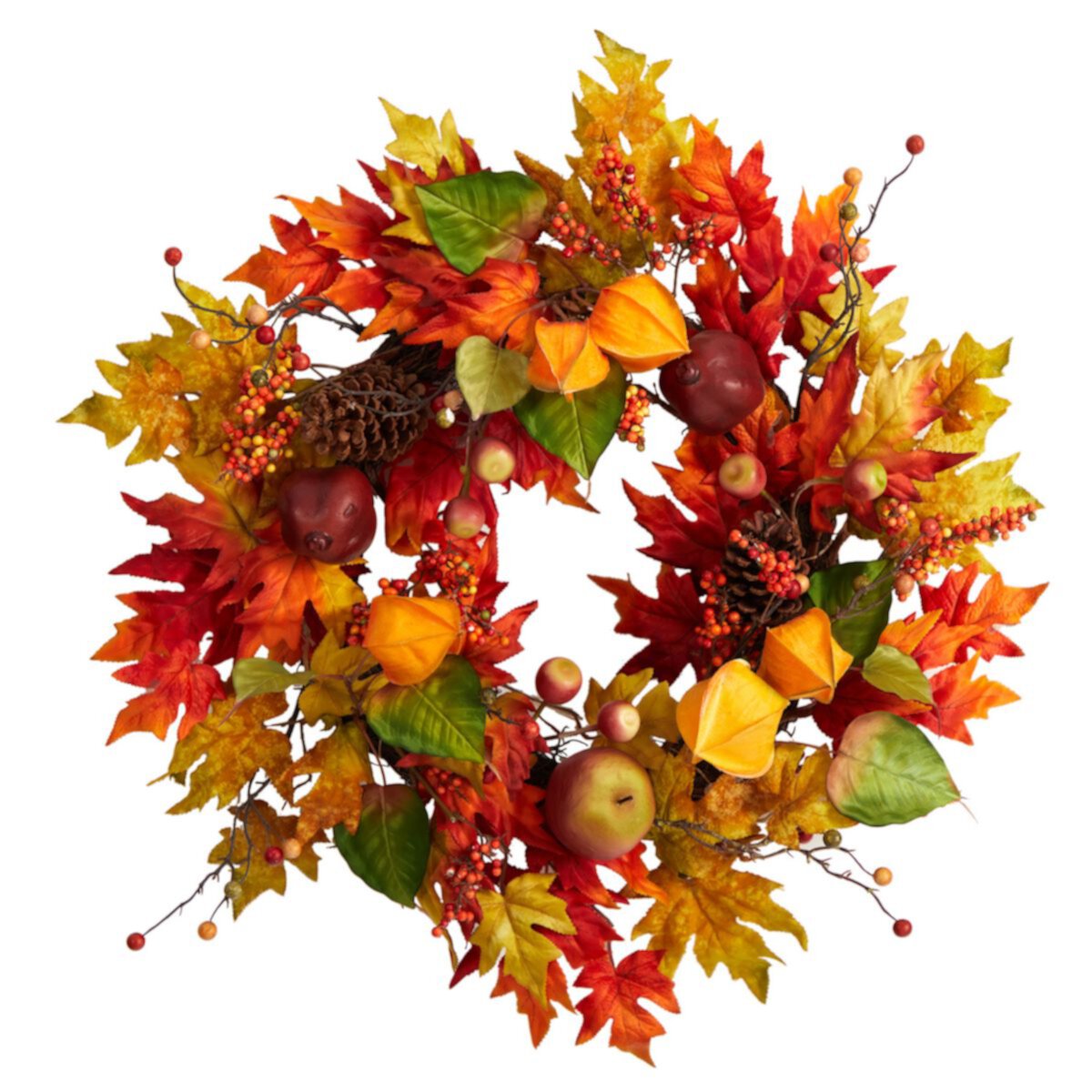 nearly natural 24&#34; Autumn Maple Leaf and Berries Artificial Wreath NEARLY NATURAL