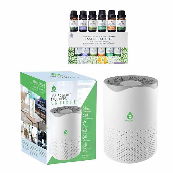 Pursonic Air Purifier with 6-Pack Premium Essential Oils Collection Pursonic