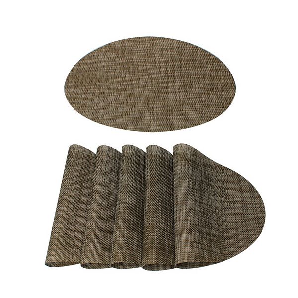 Washable Placemats 6pcs Woven Non-slip Mats Dining Table Oval, Brown, 18&#34; X 12&#34; PiccoCasa