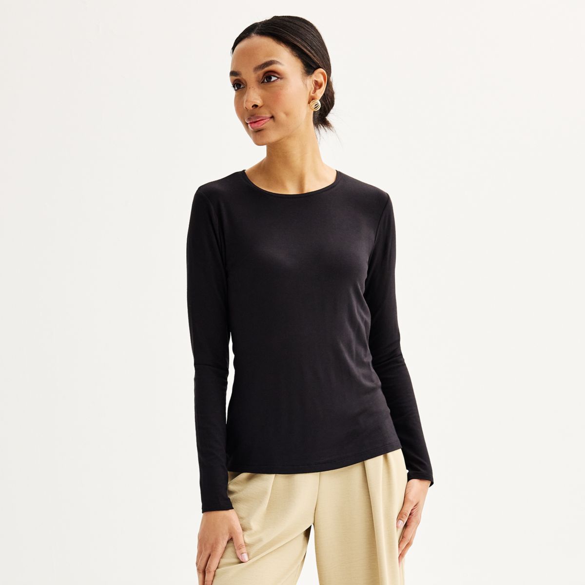 Women's Nine West Essential Long Sleeve Crewneck Shirt Nine West