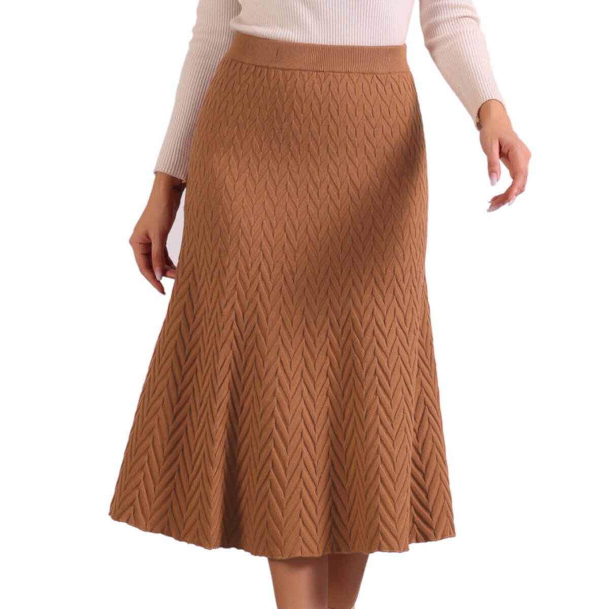 High Waist Skirt For Women's Autumn A-line Stretchy Knit Long Sweater Skirts ALLEGRA K