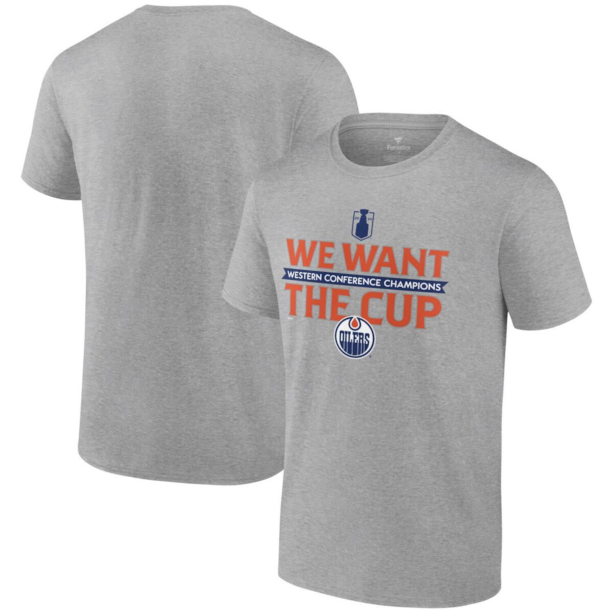 Men's Fanatics  Steel Edmonton Oilers 2024 Western Conference Champions We Want The Cup T-Shirt Fanatics Brands - White Label