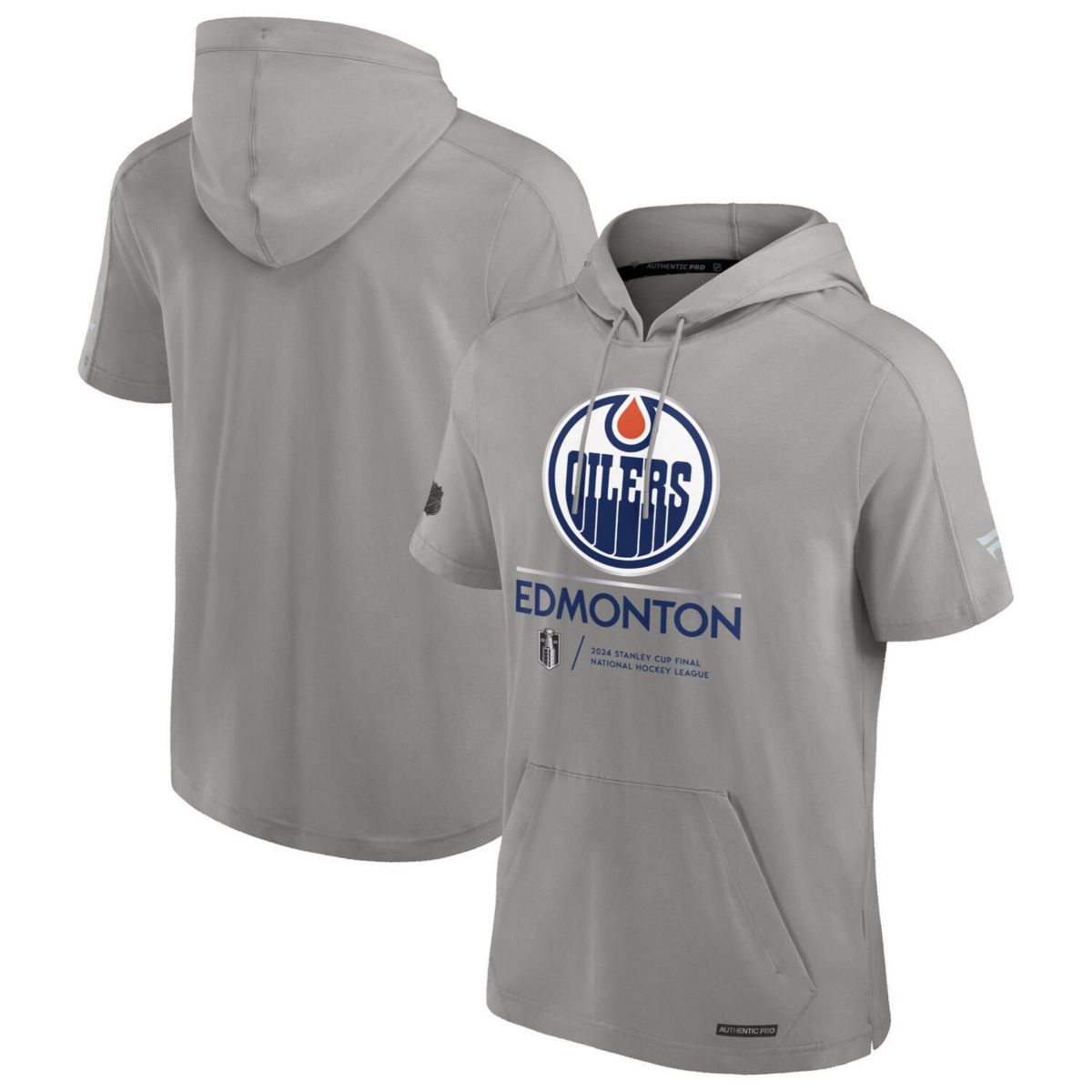 Men's Fanatics  Gray Edmonton Oilers 2024 Stanley Cup Final Authentic Pro Fleece Short Sleeve Pullover Hoodie Fanatics Brands - White Label