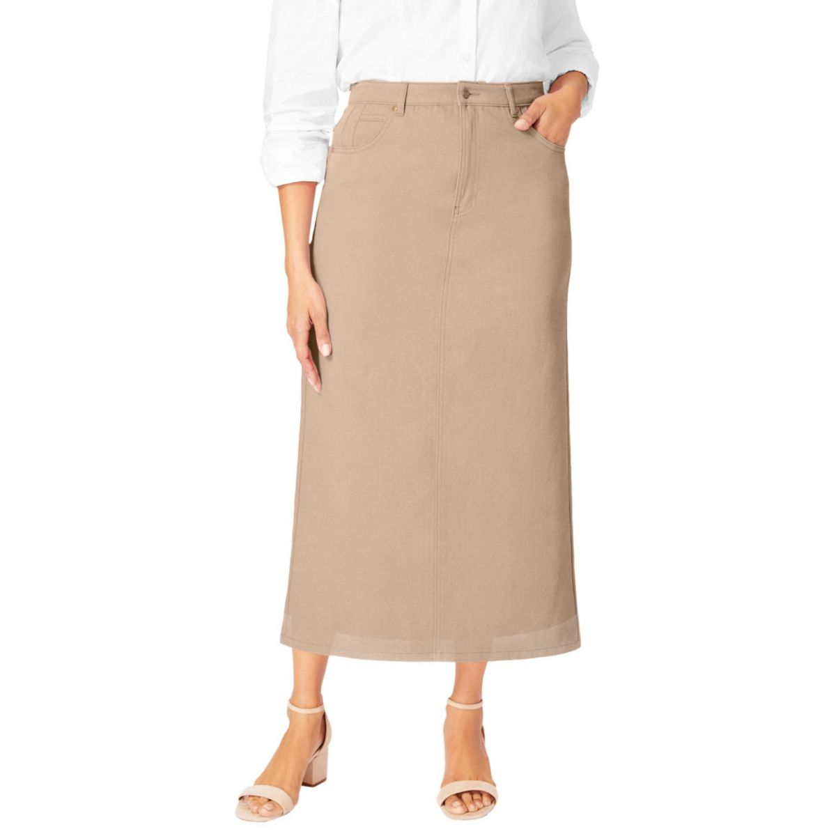 Jessica London Women's Plus Size Classic Cotton Denim Midi Skirt Jessica London