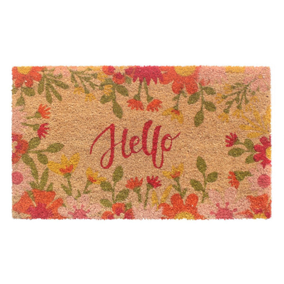 RugSmith &#34;Hello&#34; Cursive Flowers Doormat RugSmith