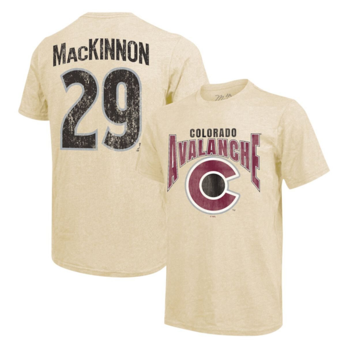 Men's Majestic Threads Nathan MacKinnon Cream Colorado Avalanche Dynasty Name & Number Tri-Blend T-Shirt Majestic Threads