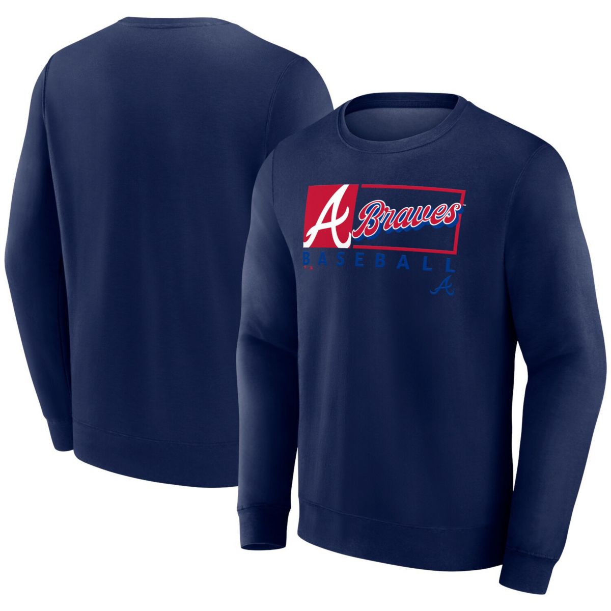 Men's Fanatics Navy Atlanta Braves Focus Fleece Pullover Sweatshirt Fanatics Brands - White Label