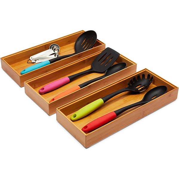 Farmlyn Creek Wooden Utensil Drawer Organizers for Kitchen (15 x 6 x 2 In, 3 Pack) Farmlyn Creek