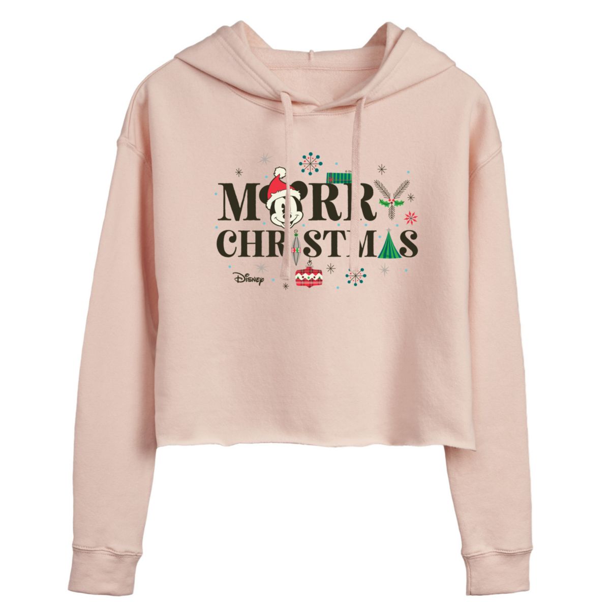 Disney's Mickey Mouse Juniors' Merry Christmas Cropped Hoodie Licensed Character