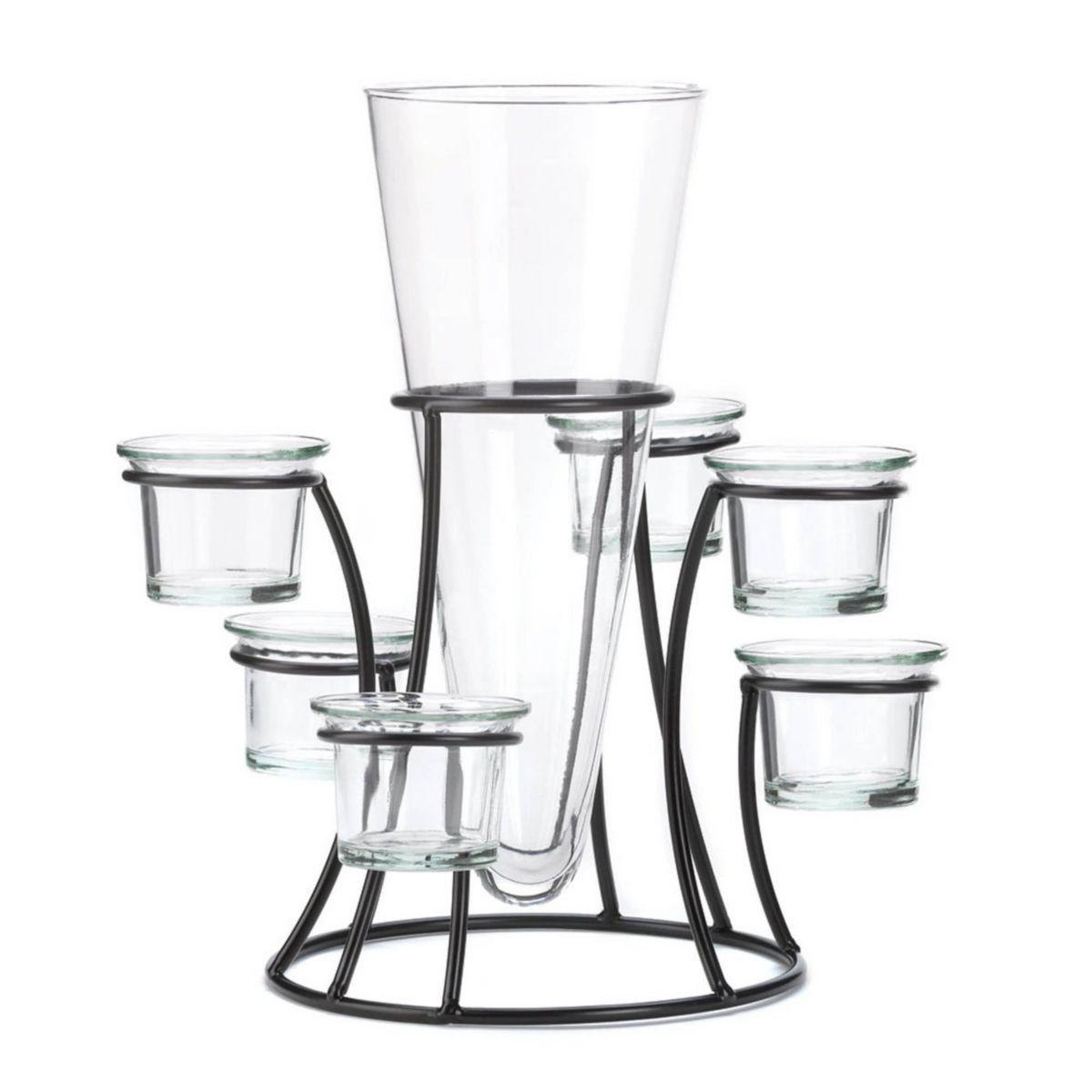 Glass Vase with Six Glass Candle Holders Accent Plus