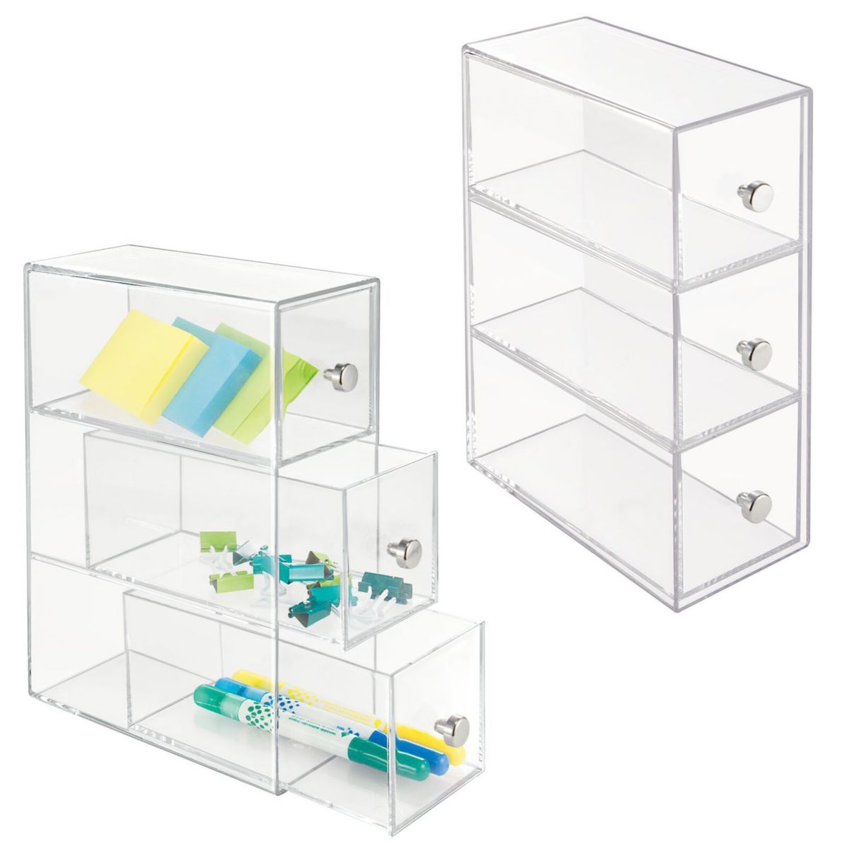 mDesign Plastic Stackable Desktop Storage for Office, 3 Drawers, 2 Pack MDesign