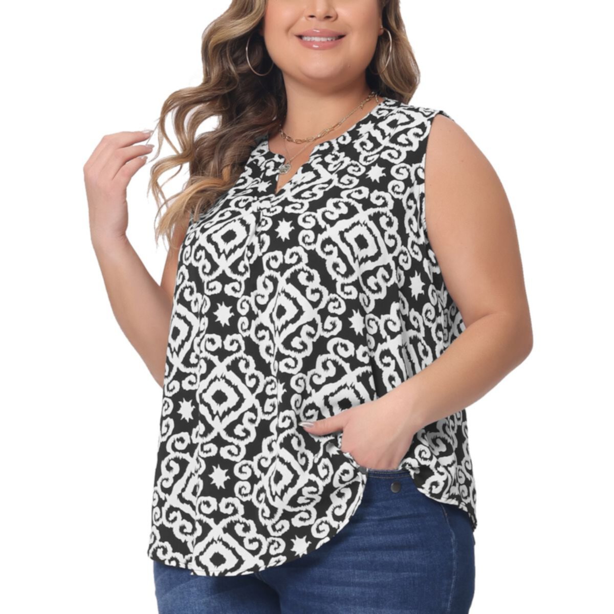 Plus Size Top For Women Sleeveless Floral Print V Neck Tunic Tank Tops Blouse Shirts Agnes Orinda