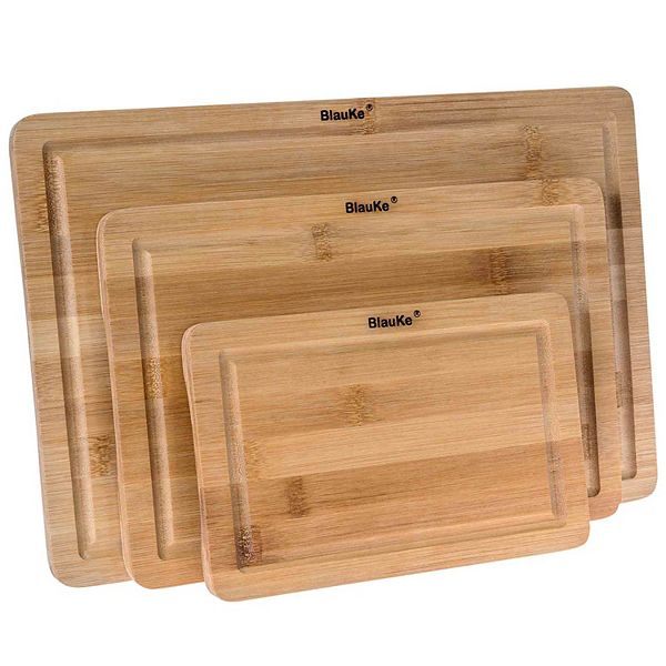 Wooden Cutting Boards for Kitchen with Juice Groove and Handles - Bamboo Chopping Boards Set of 3 Blauke