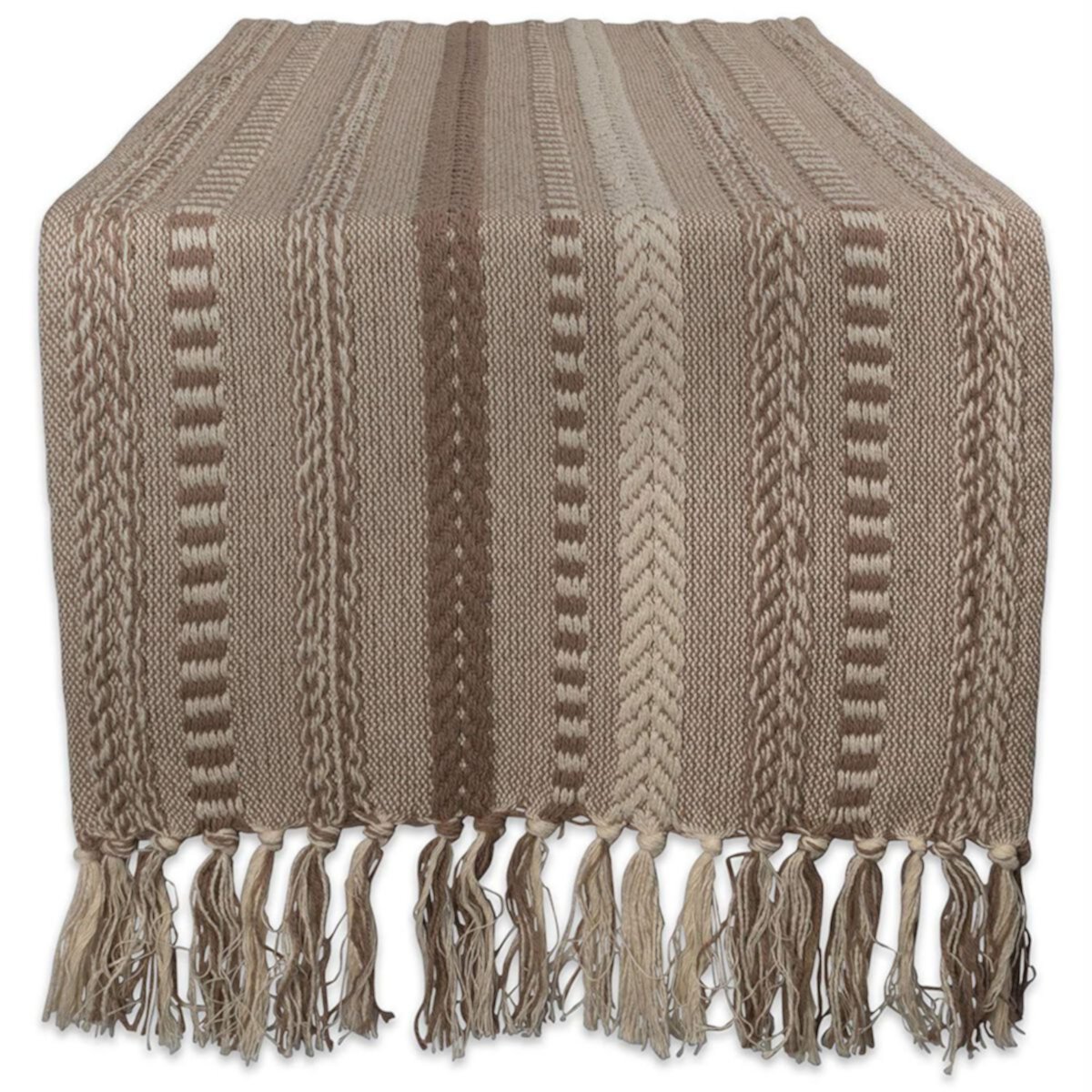 72&#34; Brown Braided Stripe Rectangular Table Runner with Tassel Knots Contemporary Home Living