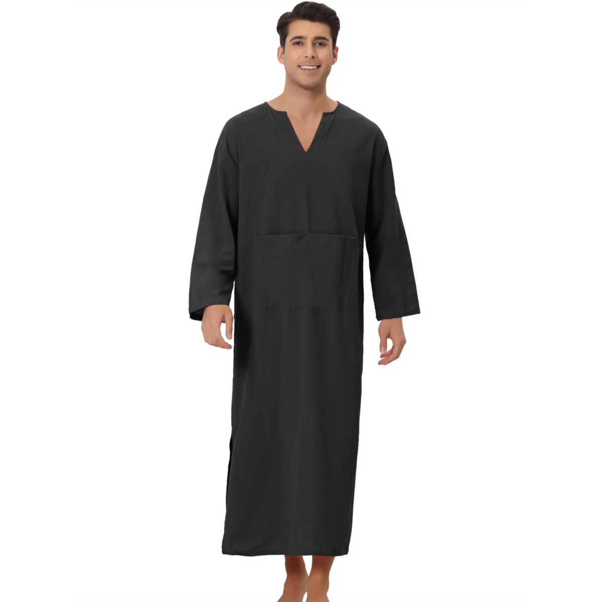 Nightgown For Men's Loose Fit Sleepwear Long Sleeves V Neck Comfy Nightshirts Lars Amadeus