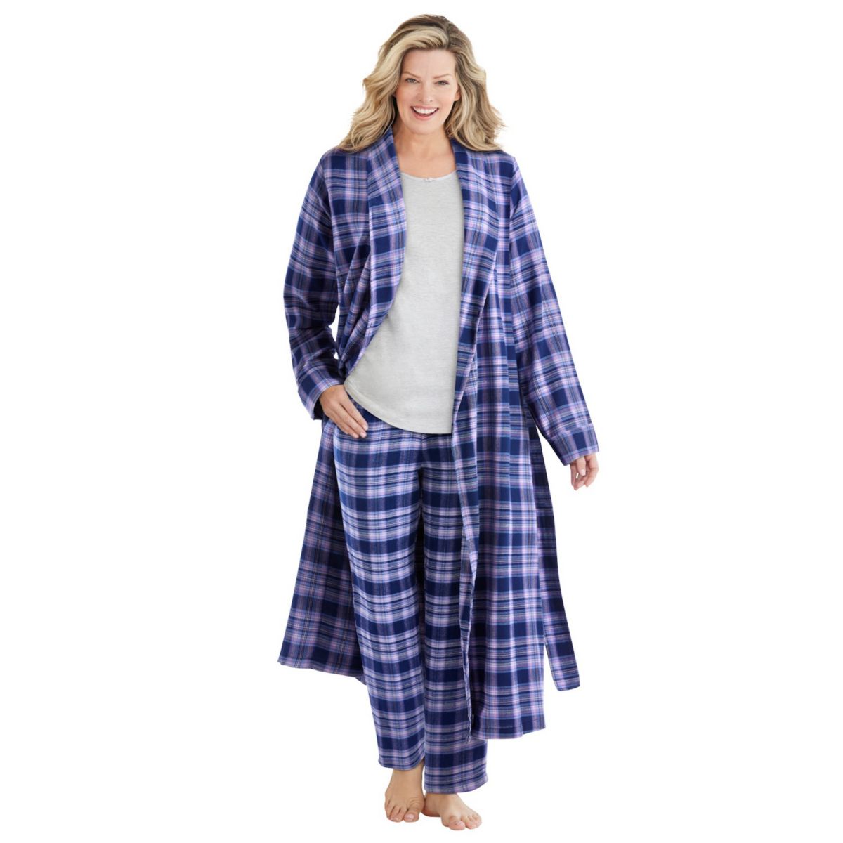 Dreams & Co. Women's Plus Size Long Flannel Robe Dreams & Co.