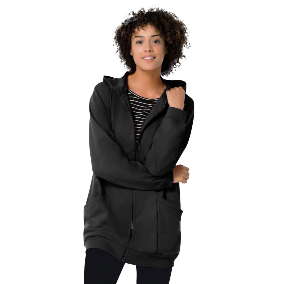Woman Within Women's Plus Size Zip Front Tunic Hoodie Jacket Woman Within