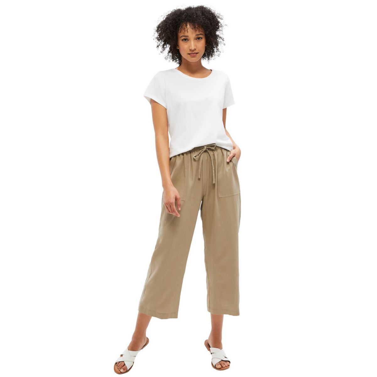 Ellos Women's Plus Size Linen Blend Drawstring Capris Ellos