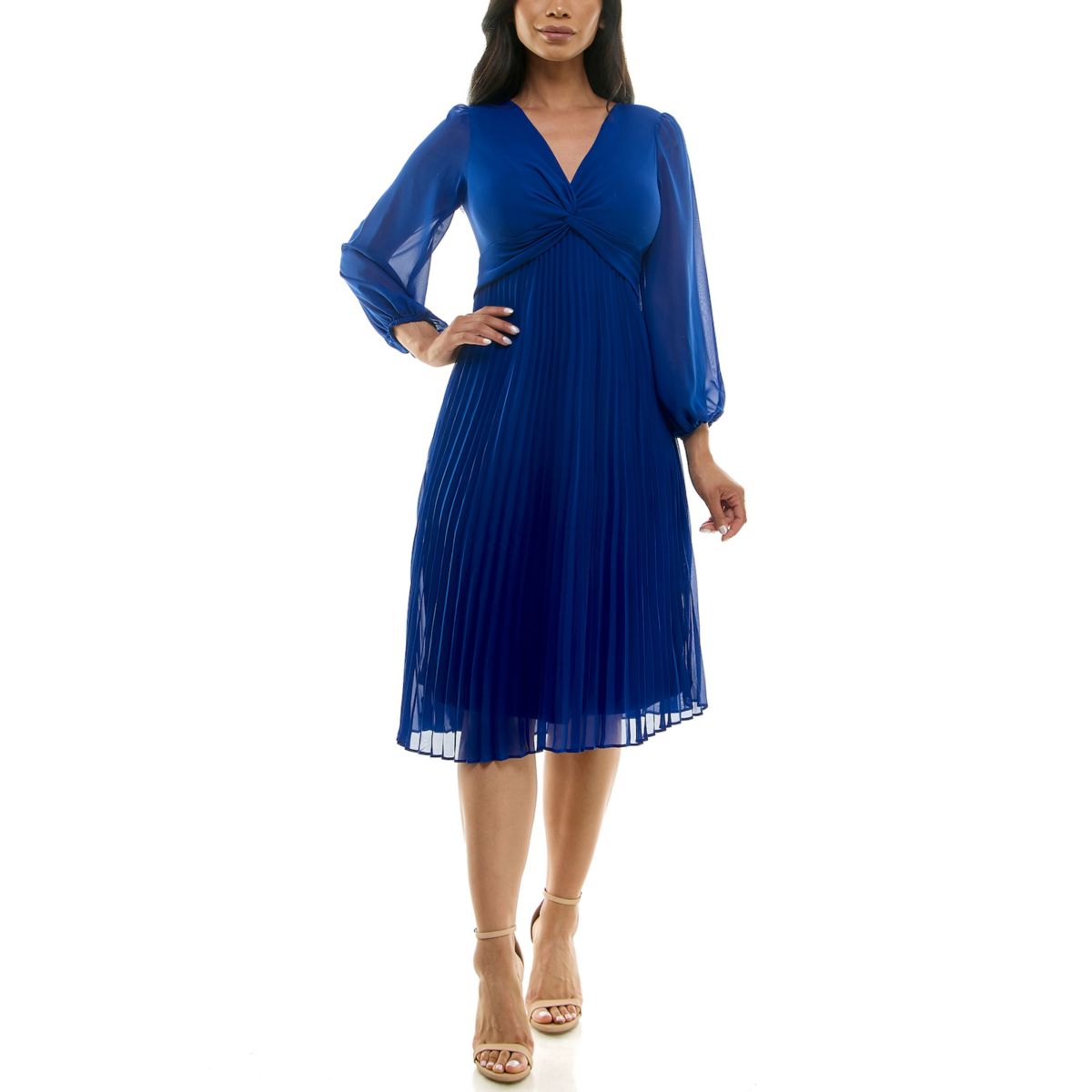 Women's Maison Tara Knot Bodice Sheer Sleeve Pleated Dress MAISON TARA