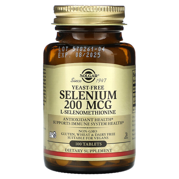 Selenium, Yeast-Free, 200 mcg, 100 Tablets Solgar