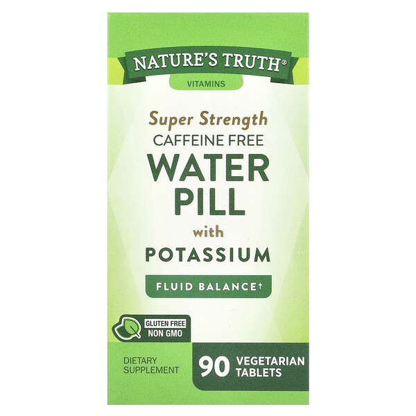 Super Strength Water Pill with Potassium, Caffeine Free, 90 Vegetarian Tablets Nature's Truth